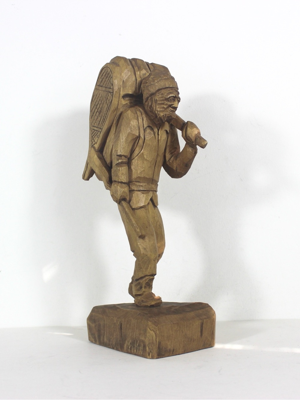 V Fortin 13” Vintage Hand Carved Wood Hunter Trapper Winter Traveller Canadian